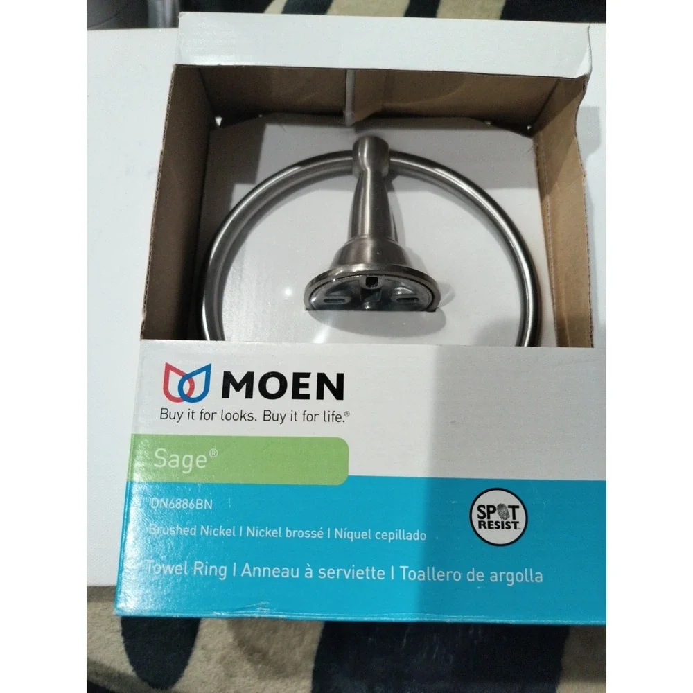 Moen Sage Brushed Nickel Towel Ring in Brushed Nickel DN6886BN - NEW
